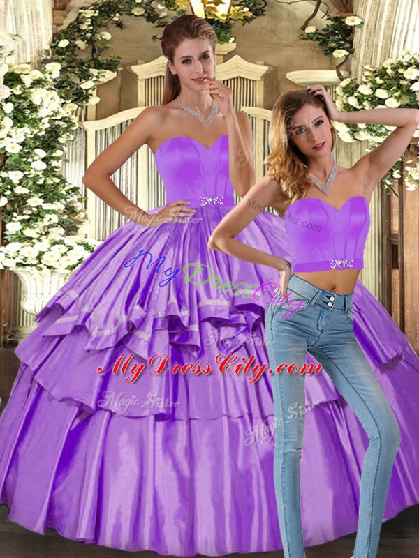 Sophisticated Lilac Backless 15th Birthday Dress Ruffled Layers Sleeveless Floor Length