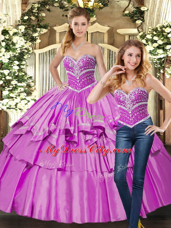 Sleeveless Beading Lace Up Quinceanera Gown