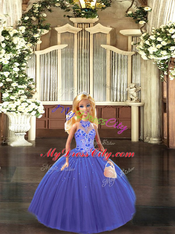 Hot Sale Sleeveless Embroidery Lace Up 15 Quinceanera Dress with Blue