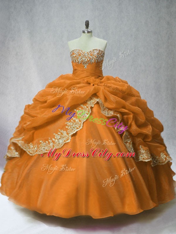 Brown Sleeveless Organza Lace Up Sweet 16 Dress for Sweet 16 and Quinceanera