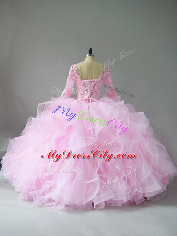 Long Sleeves Lace and Ruffles Lace Up Sweet 16 Quinceanera Dress