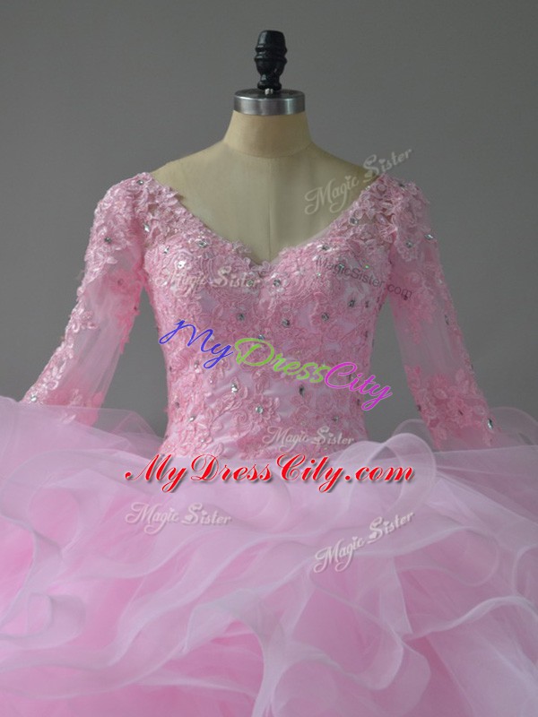 Long Sleeves Lace and Ruffles Lace Up Sweet 16 Quinceanera Dress