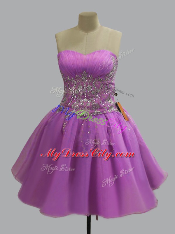 Lilac Sleeveless Beading Mini Length