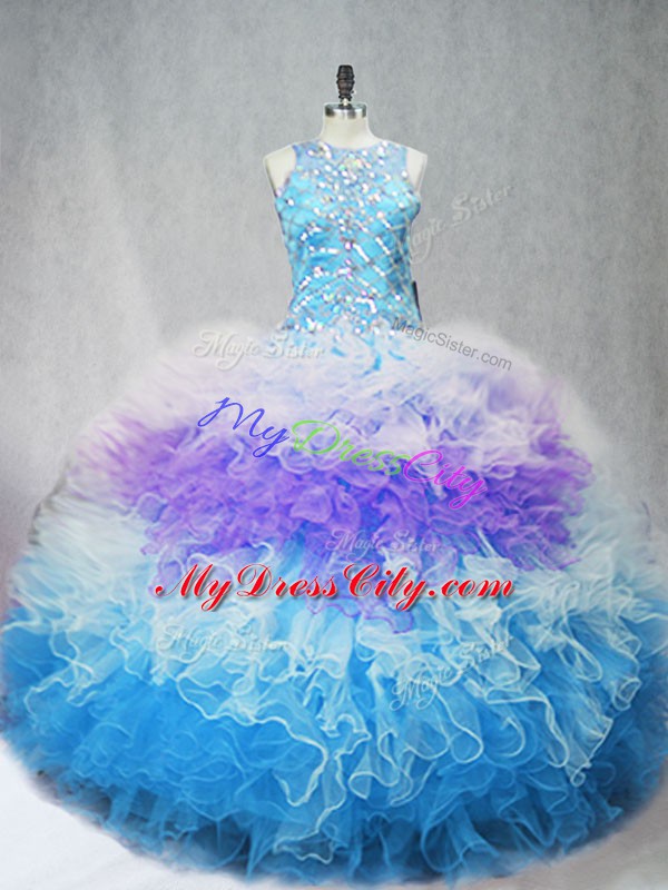 Fantastic Scoop Sleeveless Zipper 15 Quinceanera Dress Multi-color Tulle