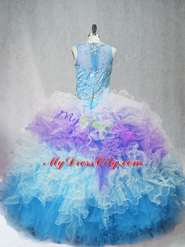 Fantastic Scoop Sleeveless Zipper 15 Quinceanera Dress Multi-color Tulle