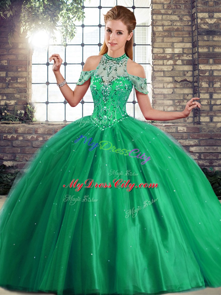 Tulle Sleeveless 15th Birthday Dress Brush Train and Beading