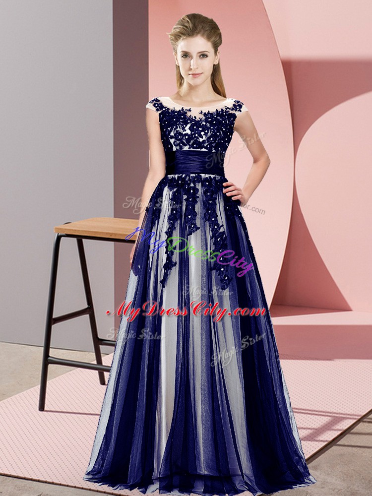 Classical Sleeveless Tulle Floor Length Zipper Wedding Party Dress in Purple with Beading and Lace