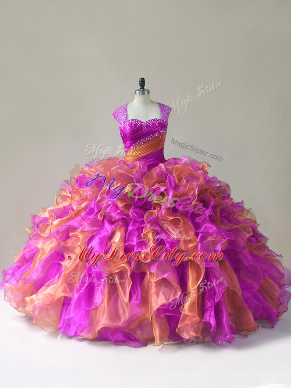 Multi-color Sleeveless Beading and Ruffles 15th Birthday Dress