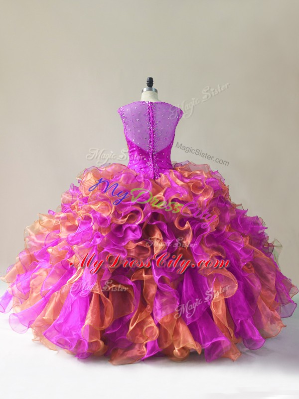 Multi-color Sleeveless Beading and Ruffles 15th Birthday Dress