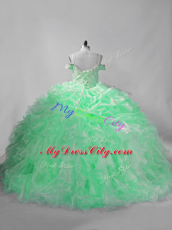 Apple Green Quince Ball Gowns Organza Sleeveless Beading and Pick Ups