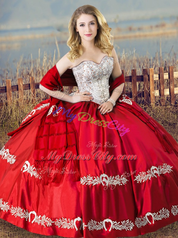 Sweetheart Sleeveless Satin 15 Quinceanera Dress Beading and Embroidery Lace Up