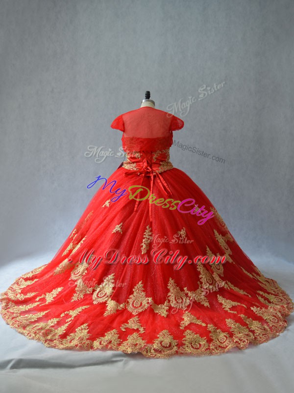 Red Sweetheart Neckline Beading and Appliques Sweet 16 Quinceanera Dress Sleeveless Lace Up