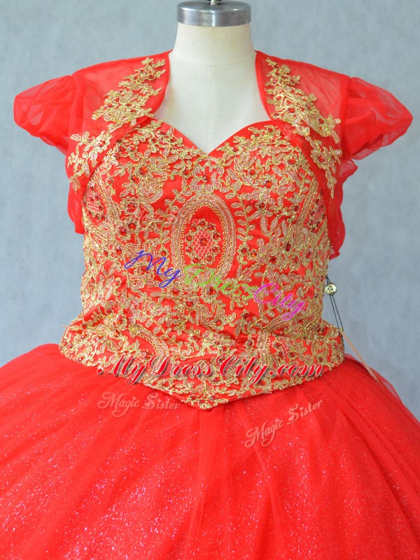 Red Sweetheart Neckline Beading and Appliques Sweet 16 Quinceanera Dress Sleeveless Lace Up