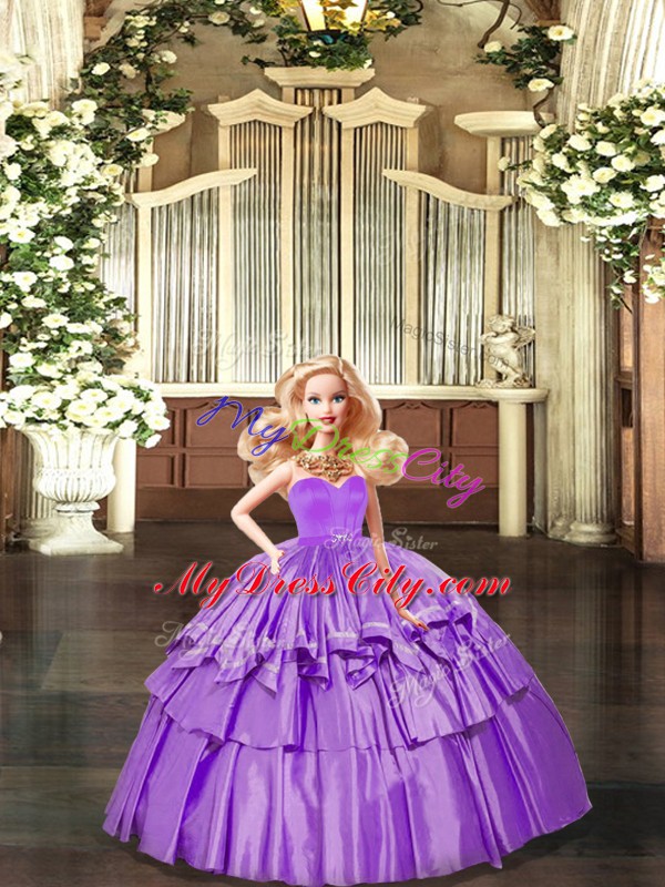 Lilac Sleeveless Ruffled Layers Floor Length Quinceanera Gowns