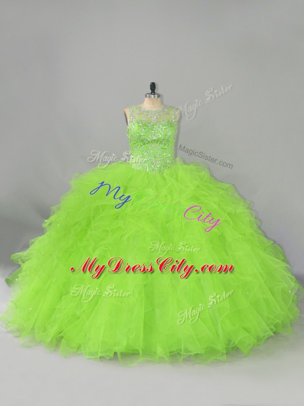 Beading and Ruffles 15th Birthday Dress Lace Up Sleeveless