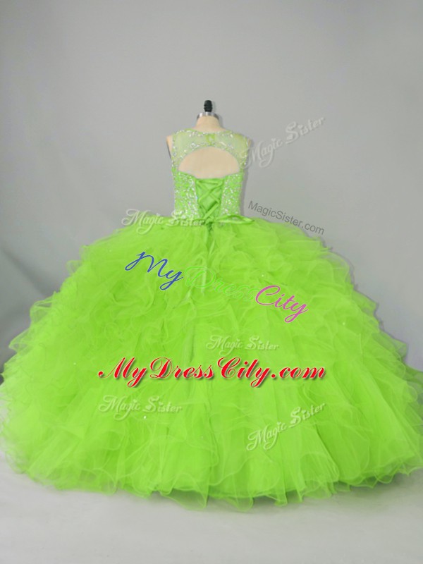 Beading and Ruffles 15th Birthday Dress Lace Up Sleeveless