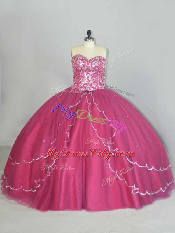 Red Sleeveless Tulle Brush Train Lace Up Sweet 16 Dresses for Sweet 16 and Quinceanera