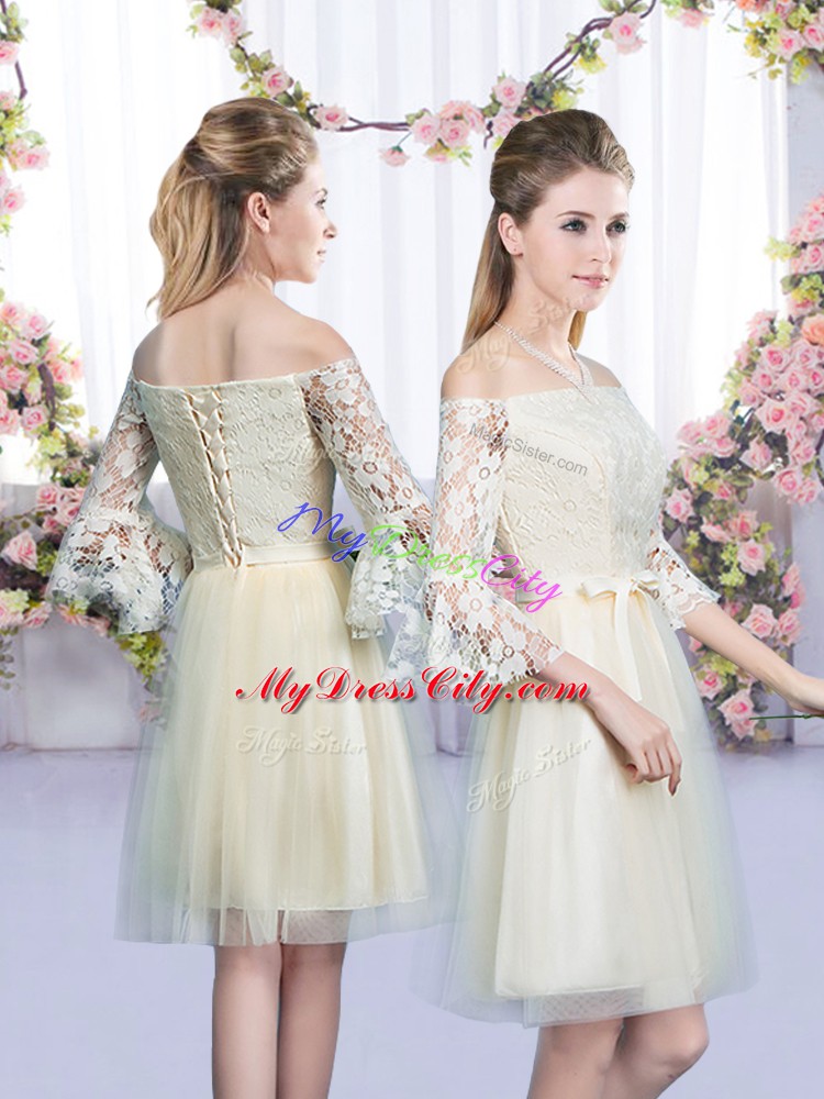 High End Champagne Sleeveless Tulle Lace Up Bridesmaid Dress for Wedding Party