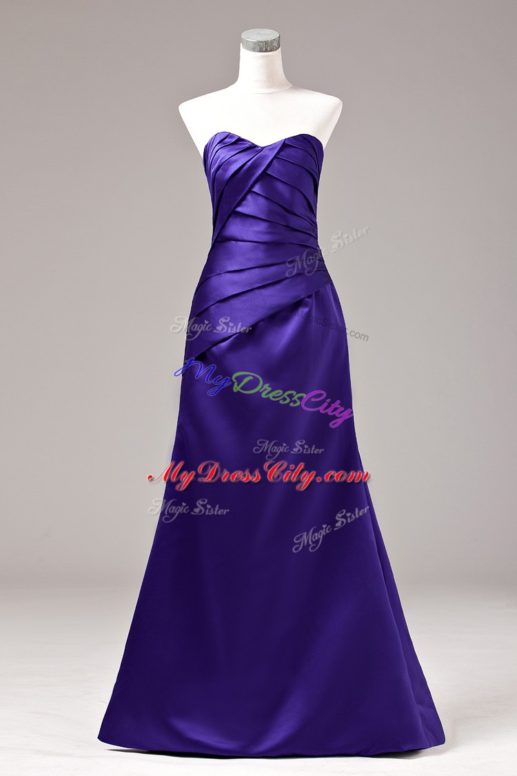 Purple Sleeveless Ruching Floor Length Prom Gown