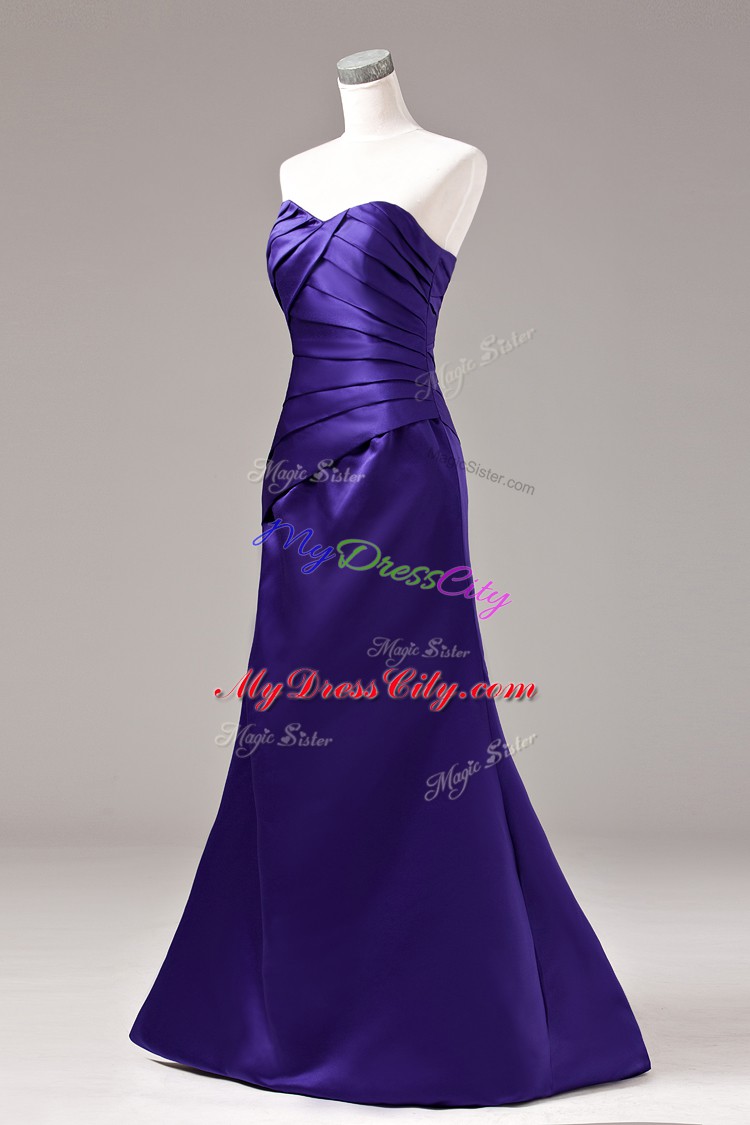 Purple Sleeveless Ruching Floor Length Prom Gown