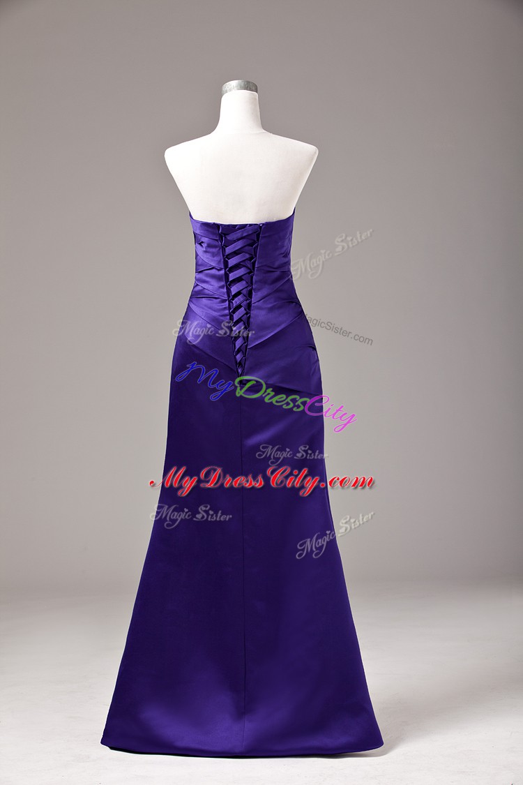 Purple Sleeveless Ruching Floor Length Prom Gown