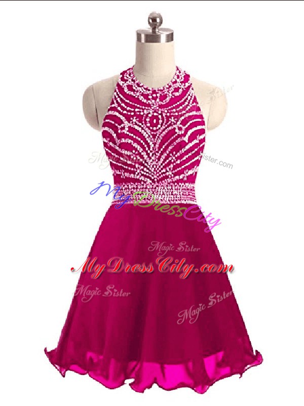 Trendy Sleeveless Lace Up Mini Length Beading Evening Dress