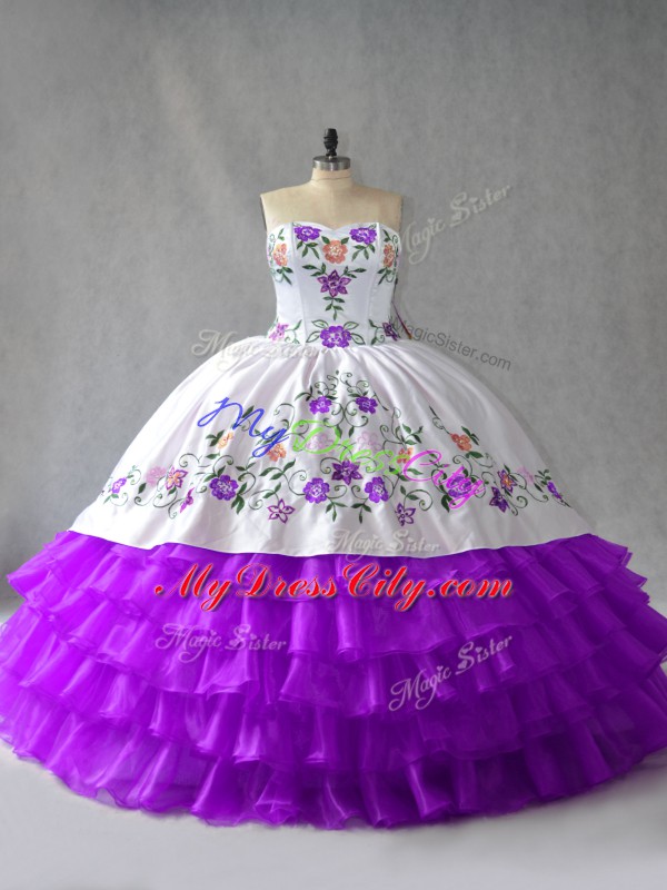 Organza Sleeveless Floor Length Vestidos de Quinceanera and Embroidery and Ruffled Layers