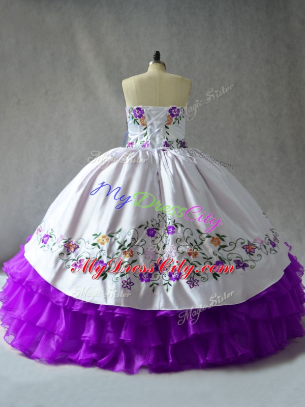 Organza Sleeveless Floor Length Vestidos de Quinceanera and Embroidery and Ruffled Layers