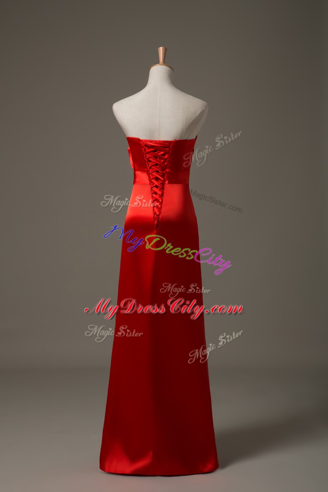 Empire Prom Homecoming Dress Red Sweetheart Satin Sleeveless Floor Length Lace Up