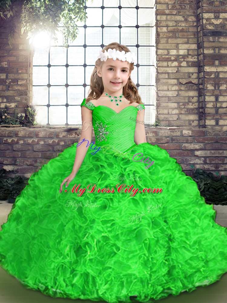 Floor Length Ball Gowns Sleeveless Green Pageant Gowns Lace Up