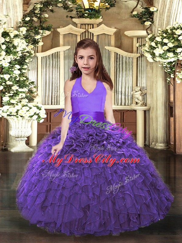 Attractive Organza Sleeveless Floor Length Glitz Pageant Dress and Ruffles