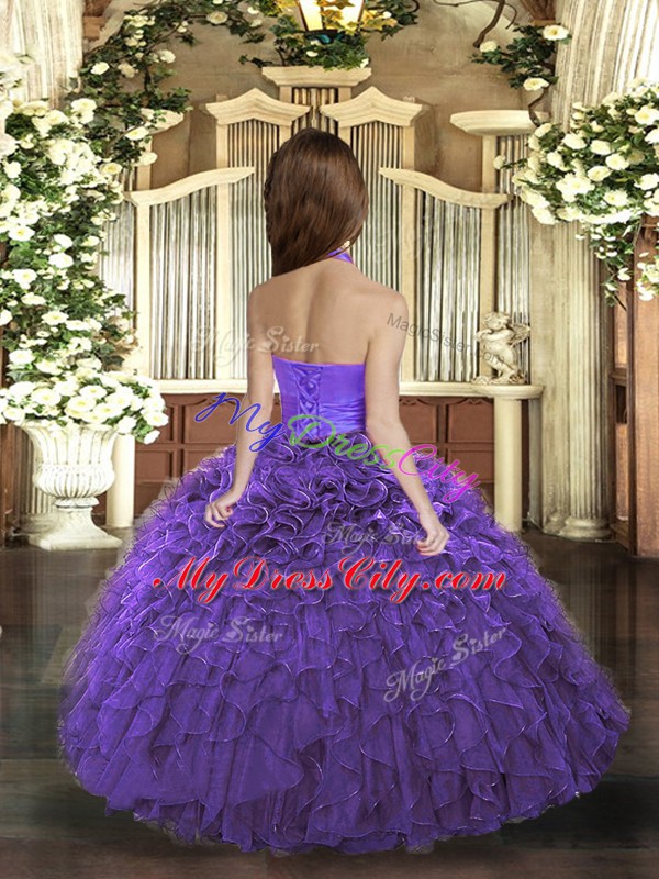 Attractive Organza Sleeveless Floor Length Glitz Pageant Dress and Ruffles