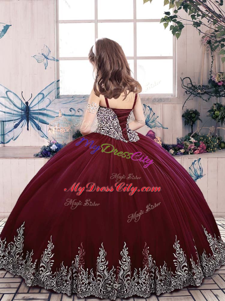 Olive Green Straps Lace Up Beading and Embroidery Little Girls Pageant Dress Wholesale Sleeveless