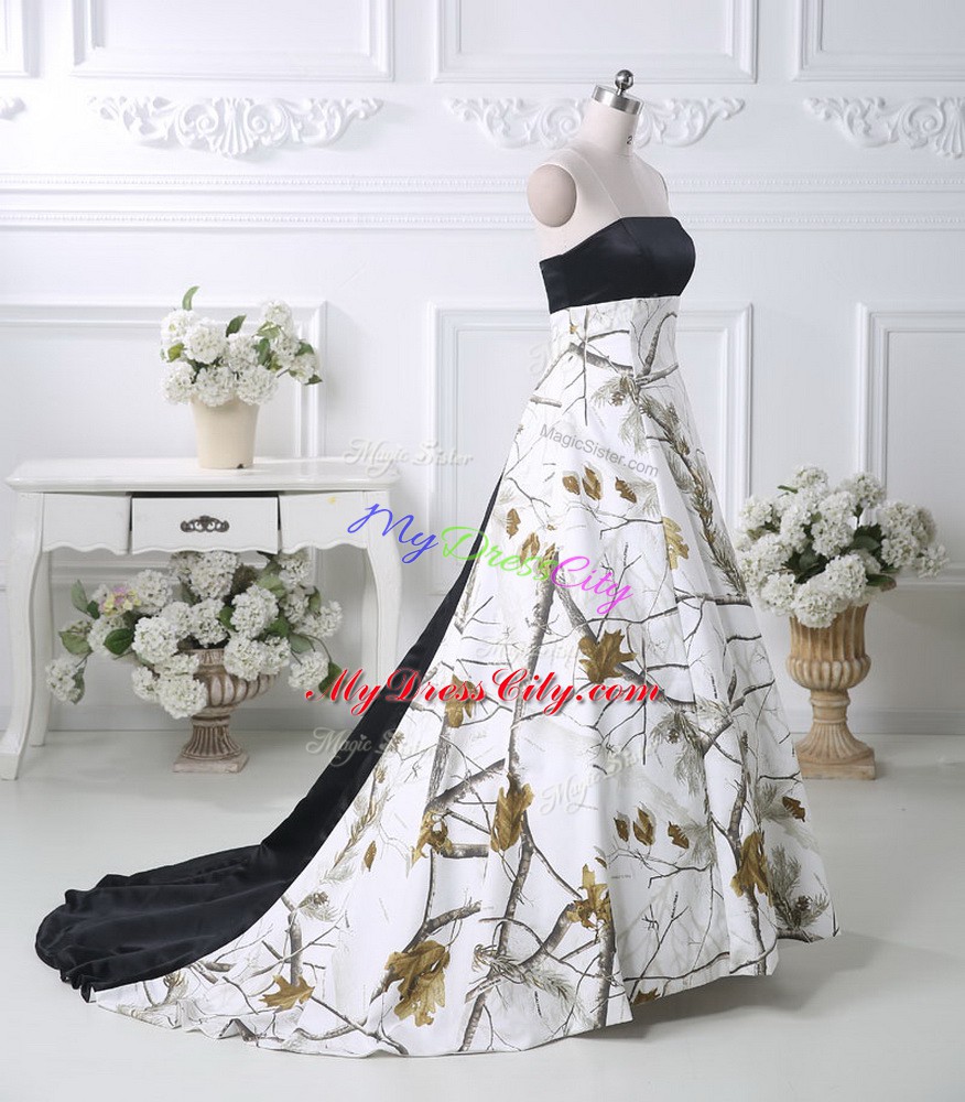 Multi-color Lace Up Bridal Gown Pattern Sleeveless Brush Train