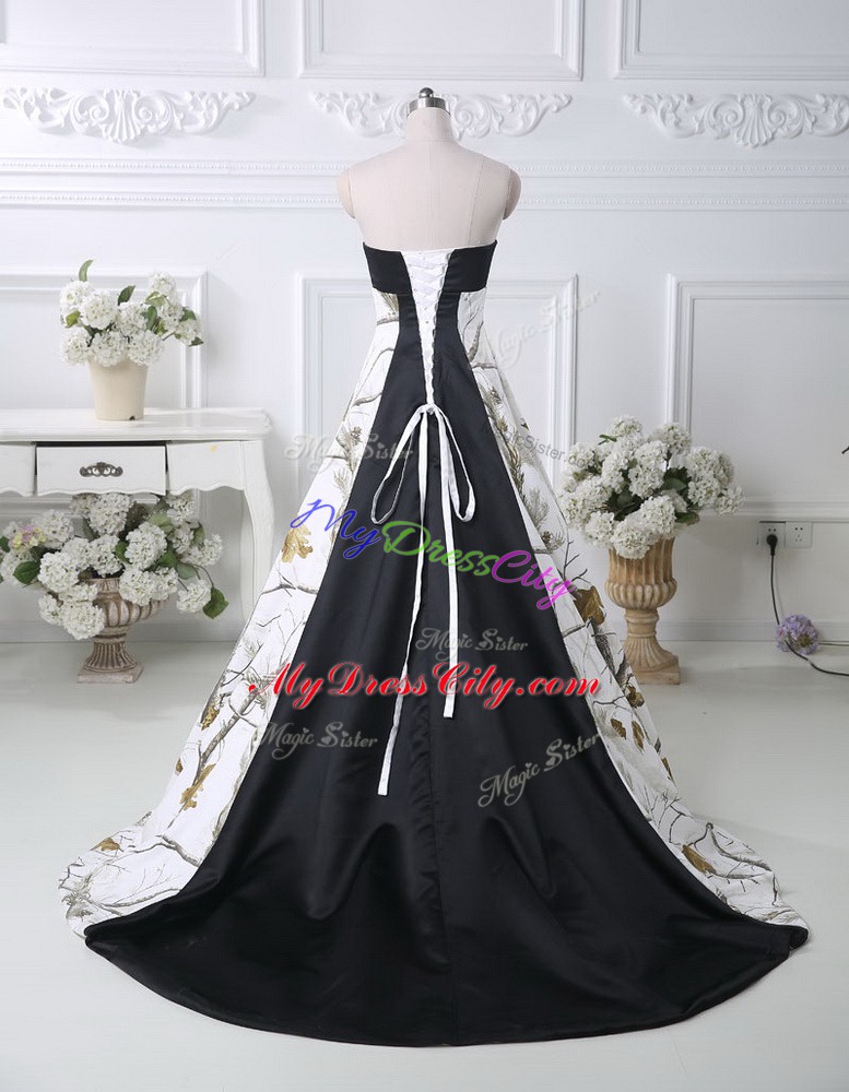 Multi-color Lace Up Bridal Gown Pattern Sleeveless Brush Train