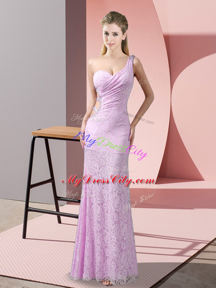 Lilac Criss Cross One Shoulder Beading and Lace Evening Dress Lace Sleeveless