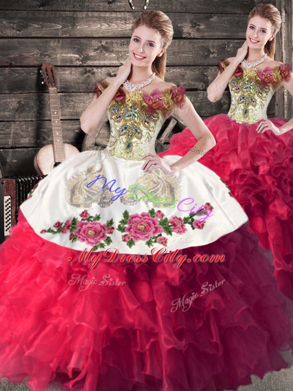 Fantastic Sleeveless Lace Up Floor Length Embroidery and Ruffles Quinceanera Gowns