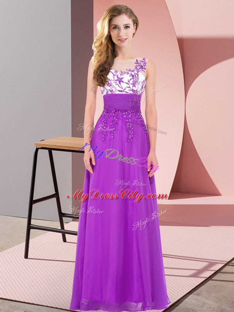 Scoop Sleeveless Chiffon Bridesmaids Dress Appliques Backless