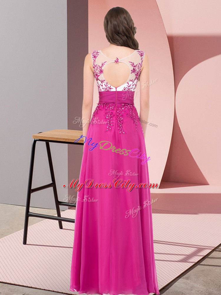 Scoop Sleeveless Chiffon Bridesmaids Dress Appliques Backless