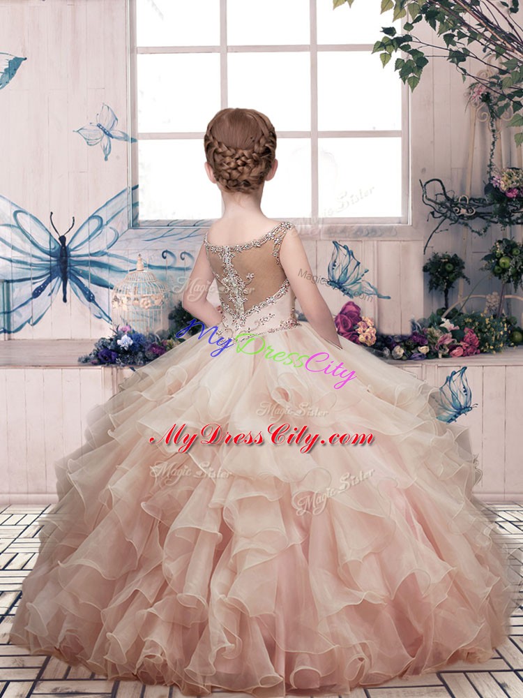 Fantastic Red Scoop Lace Up Beading and Ruffles Custom Made Pageant Dress Sleeveless