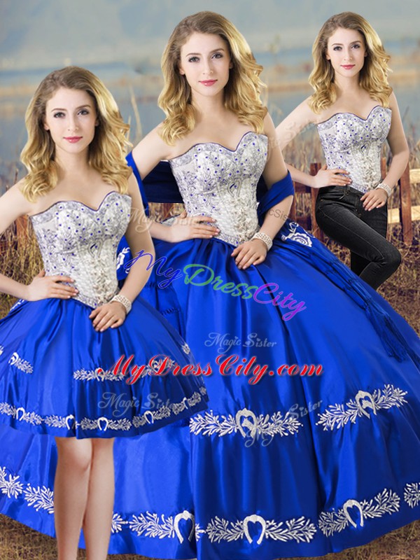 Royal Blue Sweetheart Neckline Beading and Embroidery Quinceanera Dress Sleeveless Lace Up