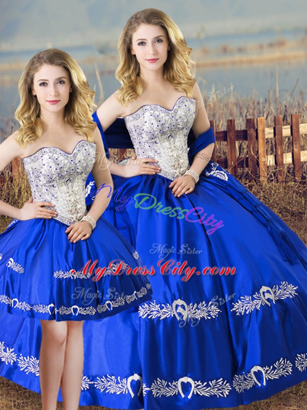 Royal Blue Sweetheart Neckline Beading and Embroidery Quinceanera Dress Sleeveless Lace Up