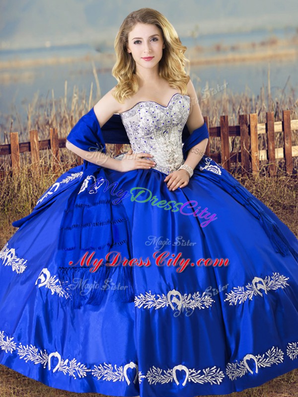 Royal Blue Sweetheart Neckline Beading and Embroidery Quinceanera Dress Sleeveless Lace Up