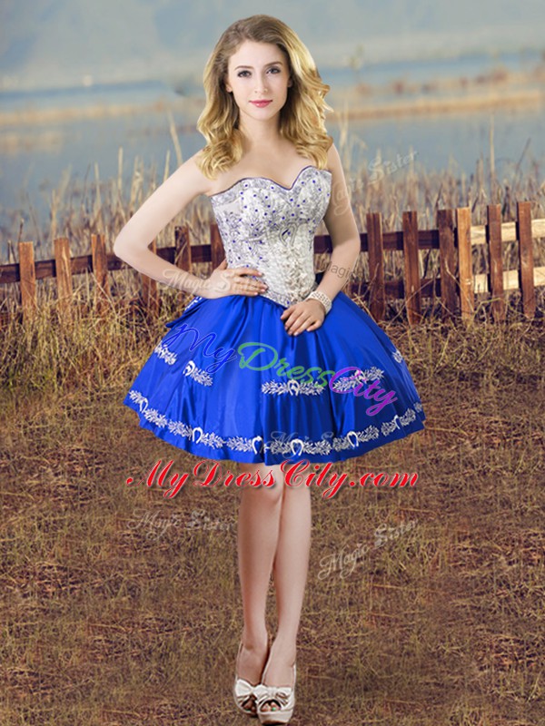 Royal Blue Sweetheart Neckline Beading and Embroidery Quinceanera Dress Sleeveless Lace Up