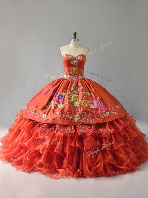 Sleeveless Lace Up Floor Length Embroidery and Ruffles Sweet 16 Dresses