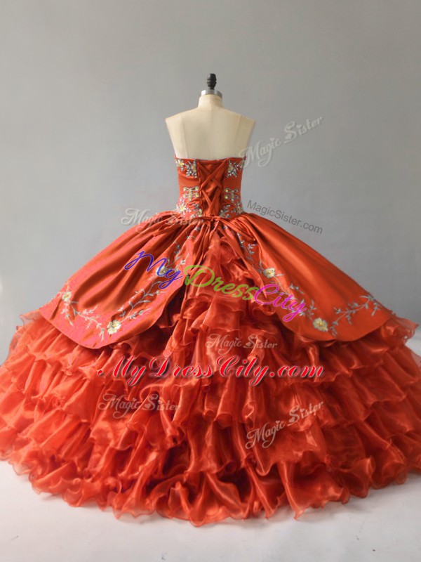 Sleeveless Lace Up Floor Length Embroidery and Ruffles Sweet 16 Dresses