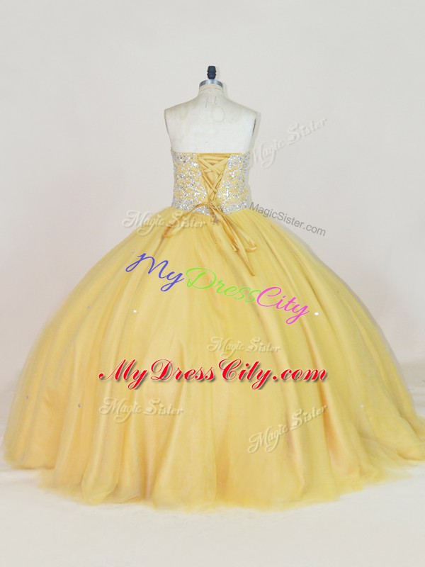 Perfect Sweetheart Sleeveless Lace Up 15th Birthday Dress Gold Tulle