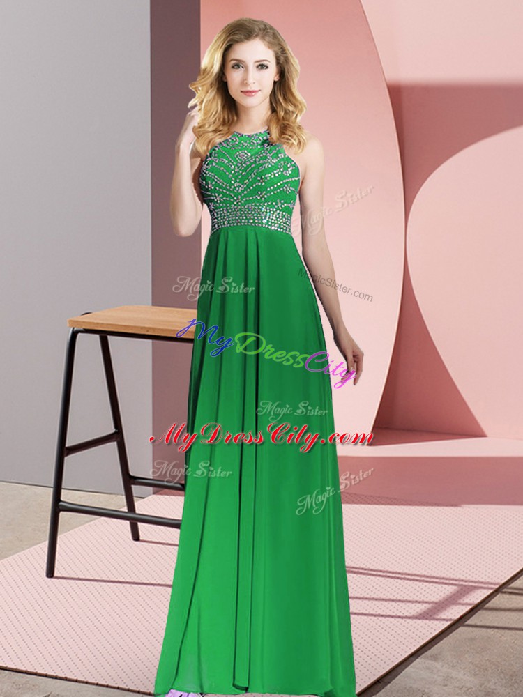 Flare Beading Pageant Dress Womens Green Backless Sleeveless Floor Length