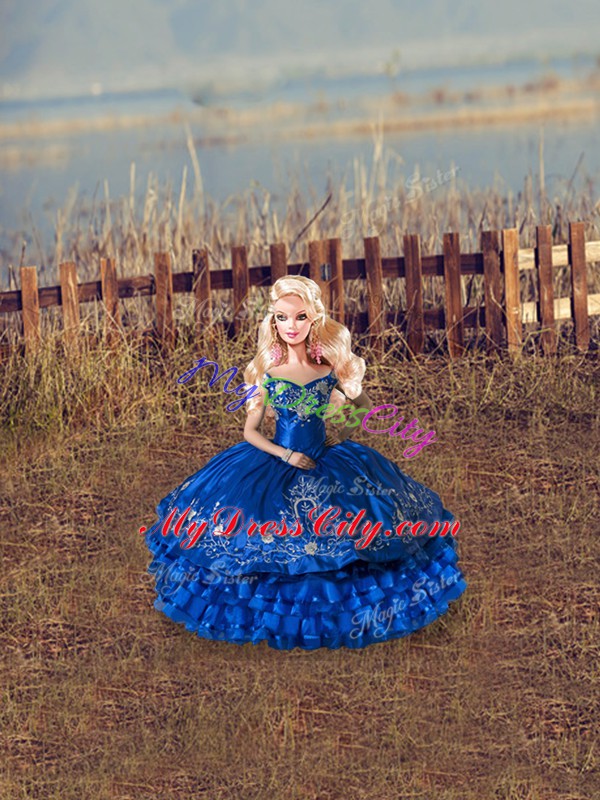 Flare Floor Length Royal Blue Vestidos de Quinceanera Off The Shoulder Sleeveless Lace Up