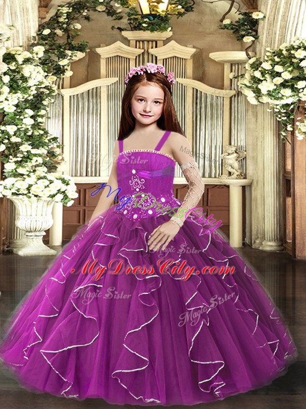 Straps Sleeveless Tulle Little Girl Pageant Dress Ruffles Lace Up